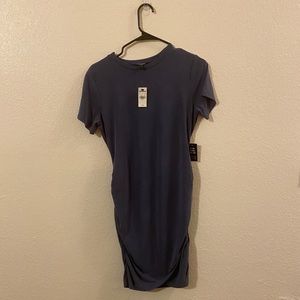 NWT Velvety Soft Blue Express Tulip Hem Ruched Dress S